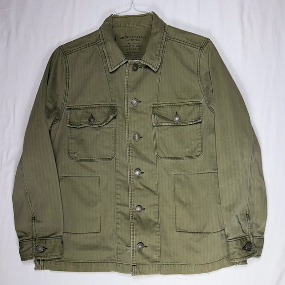 American Eagle Outfitters Men Utility Jacket Olive Green Type AE-177 Size LG - Picture 2 of 10